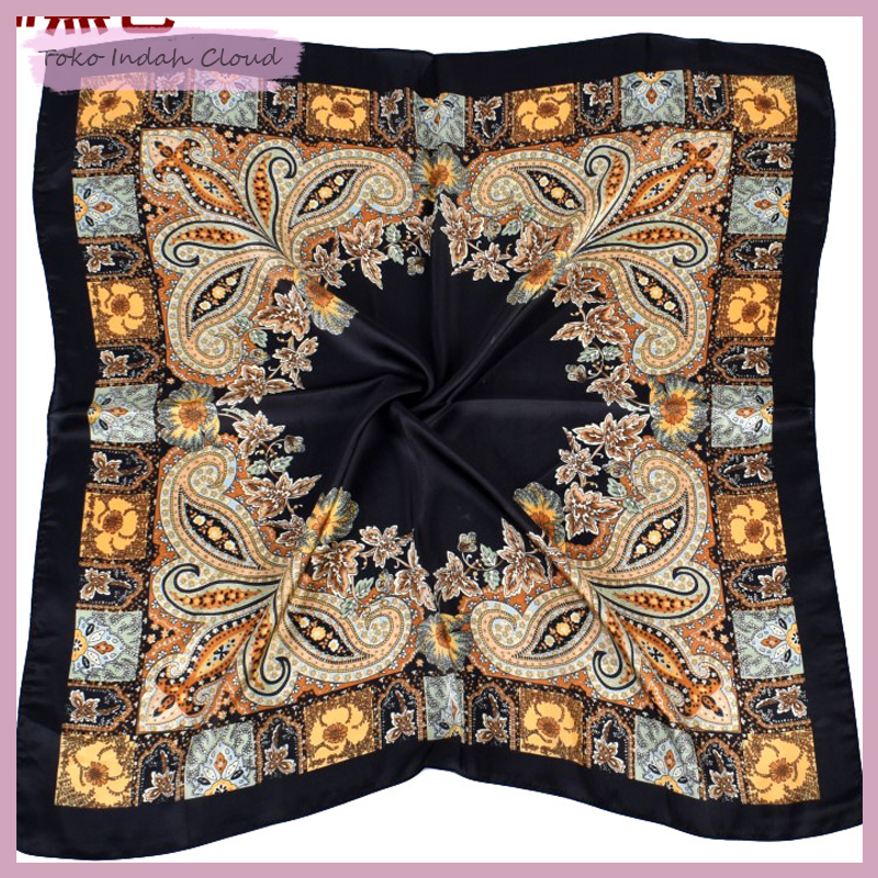 Kepala syal 90*90cm persegi besar syal retro bunga mete satin dicetak syal sutra Eropa dan Amerika h