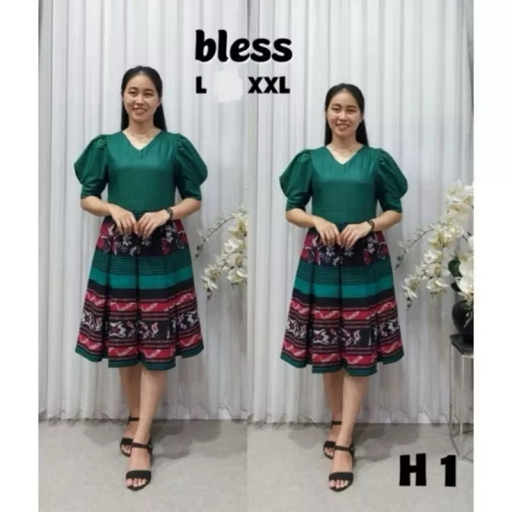 Dress tenun mix polos katun, tenun etnik kekinian tenun jepara