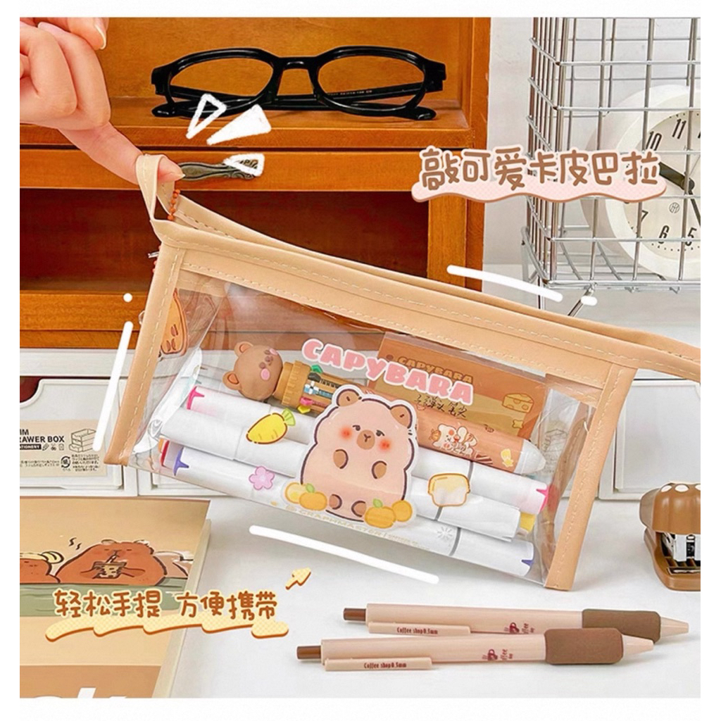 

Purple KP002 Tempat Kotak Pensil Transparan Anti Air Capibara Capybara Kapibara Motif Karakter Lucu Kotak kosmetik Zipper Kotak Pensil Sekolah
