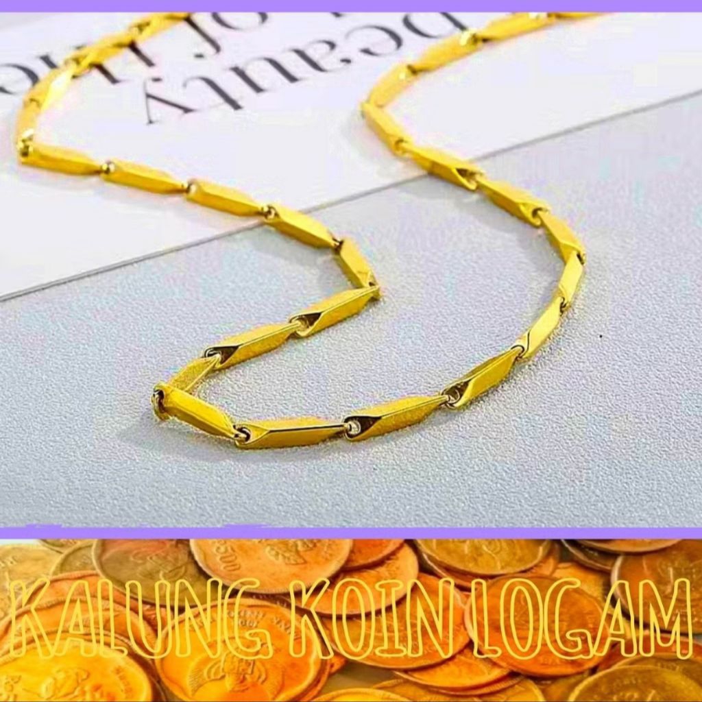 kalung koin asli 1991 warna emas kalung padi  bahan titanium anti luntur