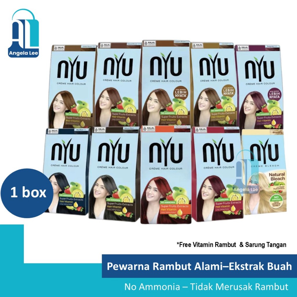 Pewarna Cat Rambut Alami NYU Creme Hair Colour NO AMMONIA ekstrak buah 7 warna hitam coklat merah