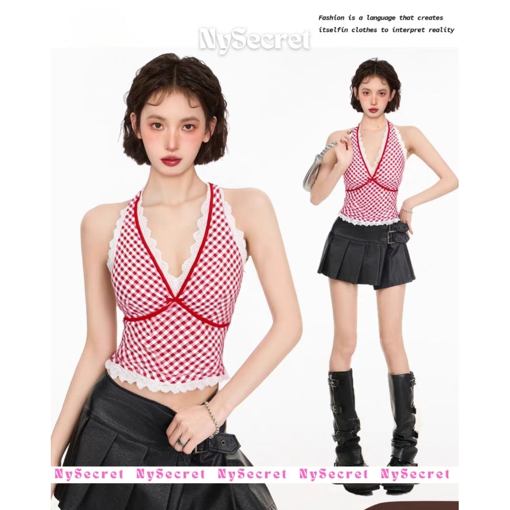 NySecret Halter Top Bra, Vneck, atasan wanita kotak keinian tanpa lengan, baju wanita, baju tanpa le
