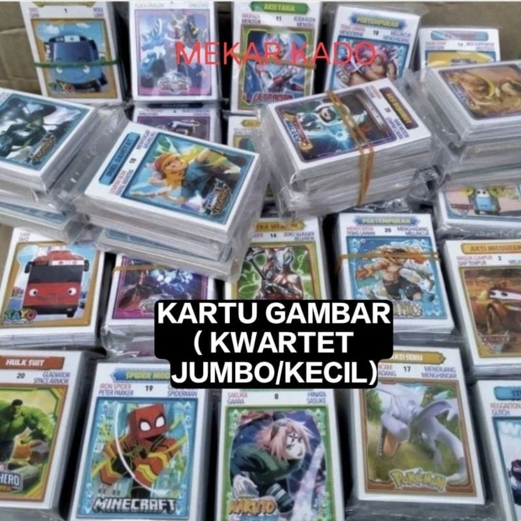 Mainan Gambar Kwartet Jumbo - Kartu Gambar motif Kartun Campur/Kwartet Trendy(1pack isi 32 lembar)