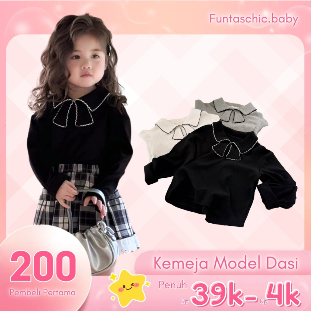 Funtaschic Baby Kemeja Bawahan Simpul Kupu-kupu Anak Perempuan Musim Semi dan Musim Gugur Atasan Kao