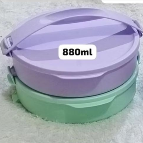 Tupperware Click To Go Round 2susun Reheatable rantang susun plastik bulat lunch box piknik wadah ma