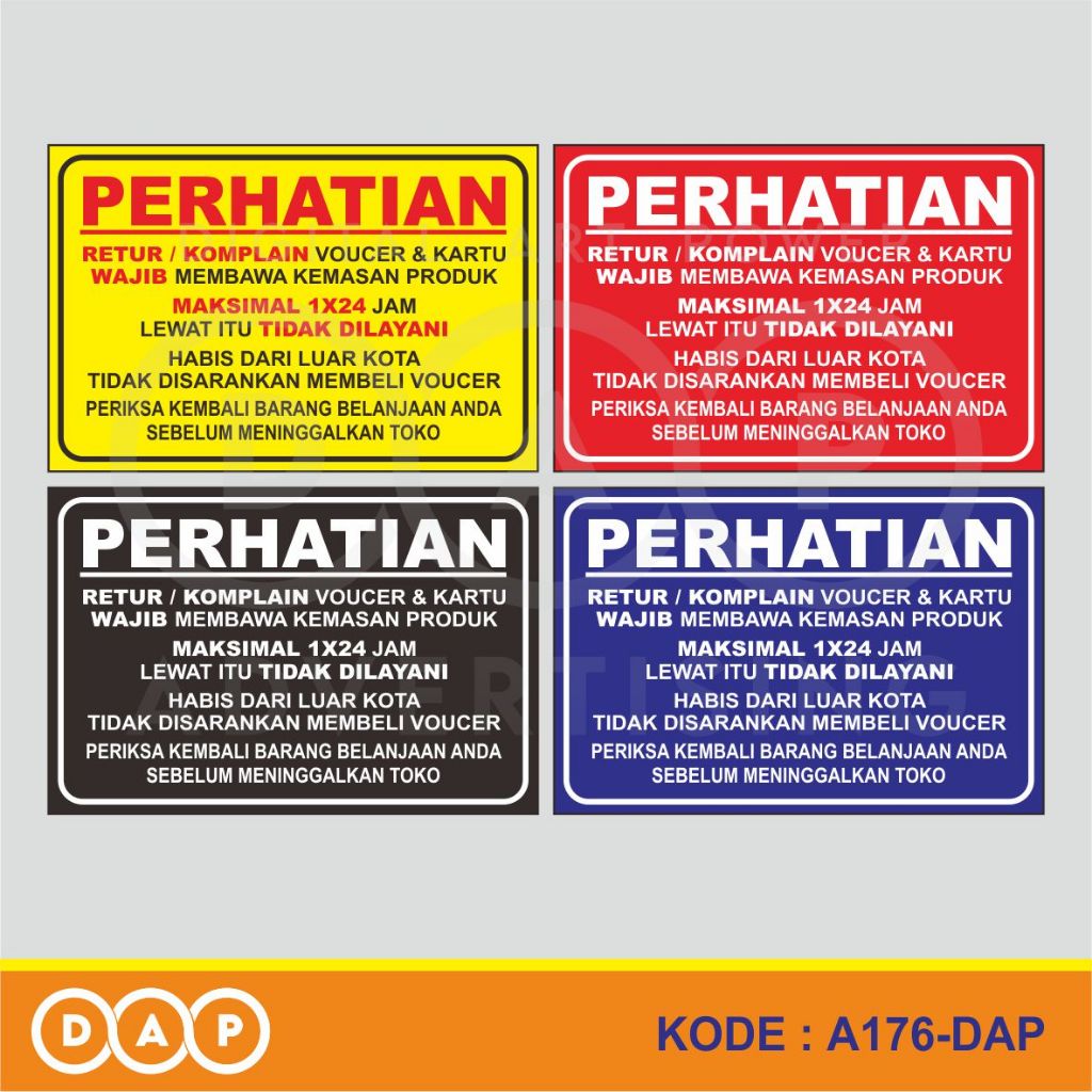 

A176 - Acrylic Sign, Stiker Akrilik Peratutan Retur/Komplain Voucher, Tahan Air, dan Bisa Custom