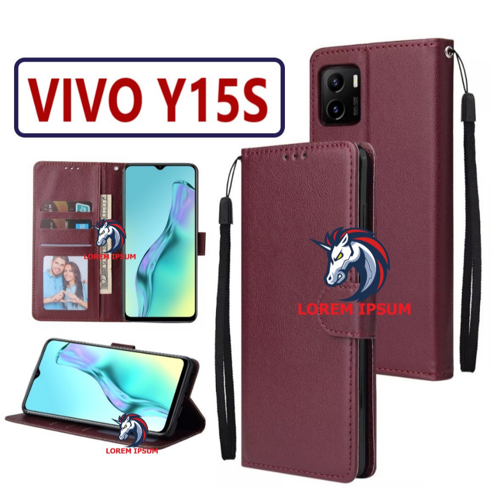 LEATHER CASING VIVO Y15S CASE KULIT FLIP WALLET LEATHER KULIT PREMIUM SARUNG BUKA TUTUP KESING HP FL