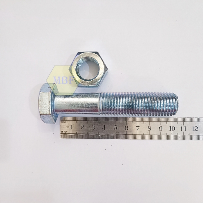 BMP M20 x 100 Baut Mur Hexagon Galvanis Putih M20x100