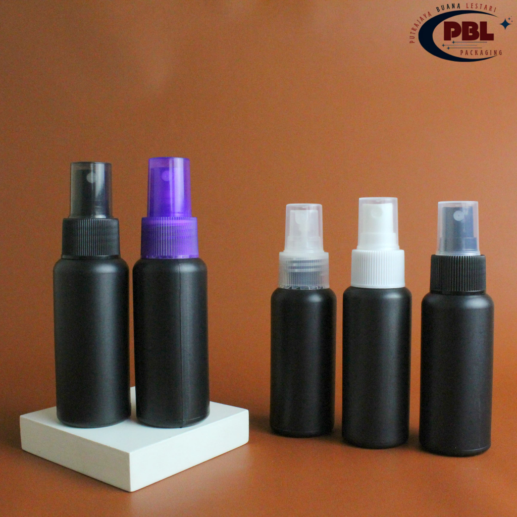 BOTOL SPRAY 60 ML VARIAN NECK 24 / BOTOL PLASTIK HDPE HITAM 60ML - TUTUP SPRAY NECK 24
