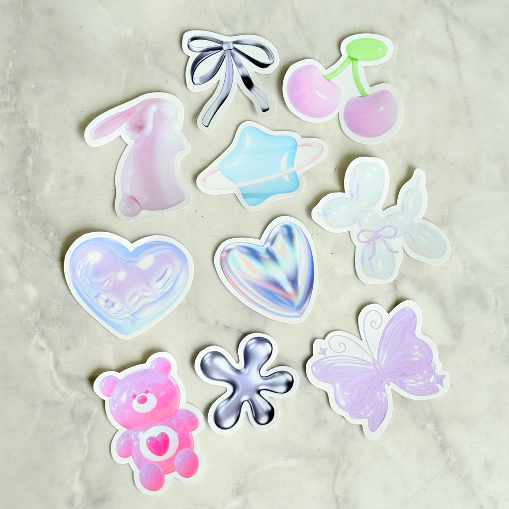 

Nau Nau - Sticker Estetik Cool Cute Tema Hologram Isi 10 Pcs