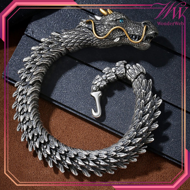 20cm Gelang Rantai Naga Gelang Naga Kuningan  Punk Retro Gelang Pria Naga Gelang Chinese Loong Brace