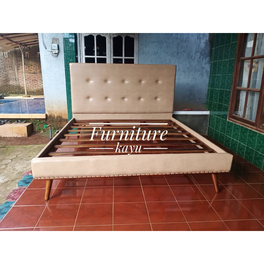 tempat tidur minimalis full busa kayu jati, dipan minimalis kayu jati