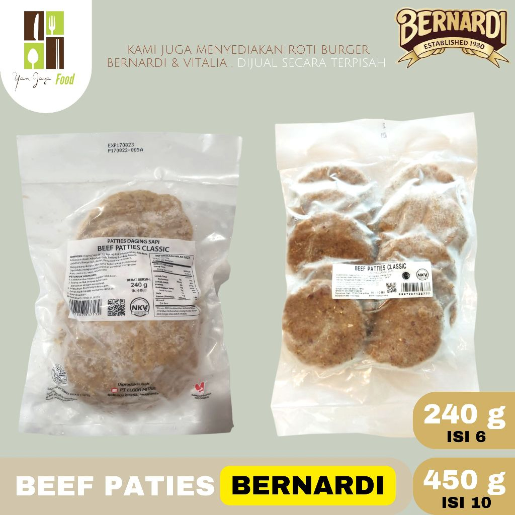 

Beef Patties Classic Bernardi Isian Burger Isi 6 [240G] / isi 10 [450g]