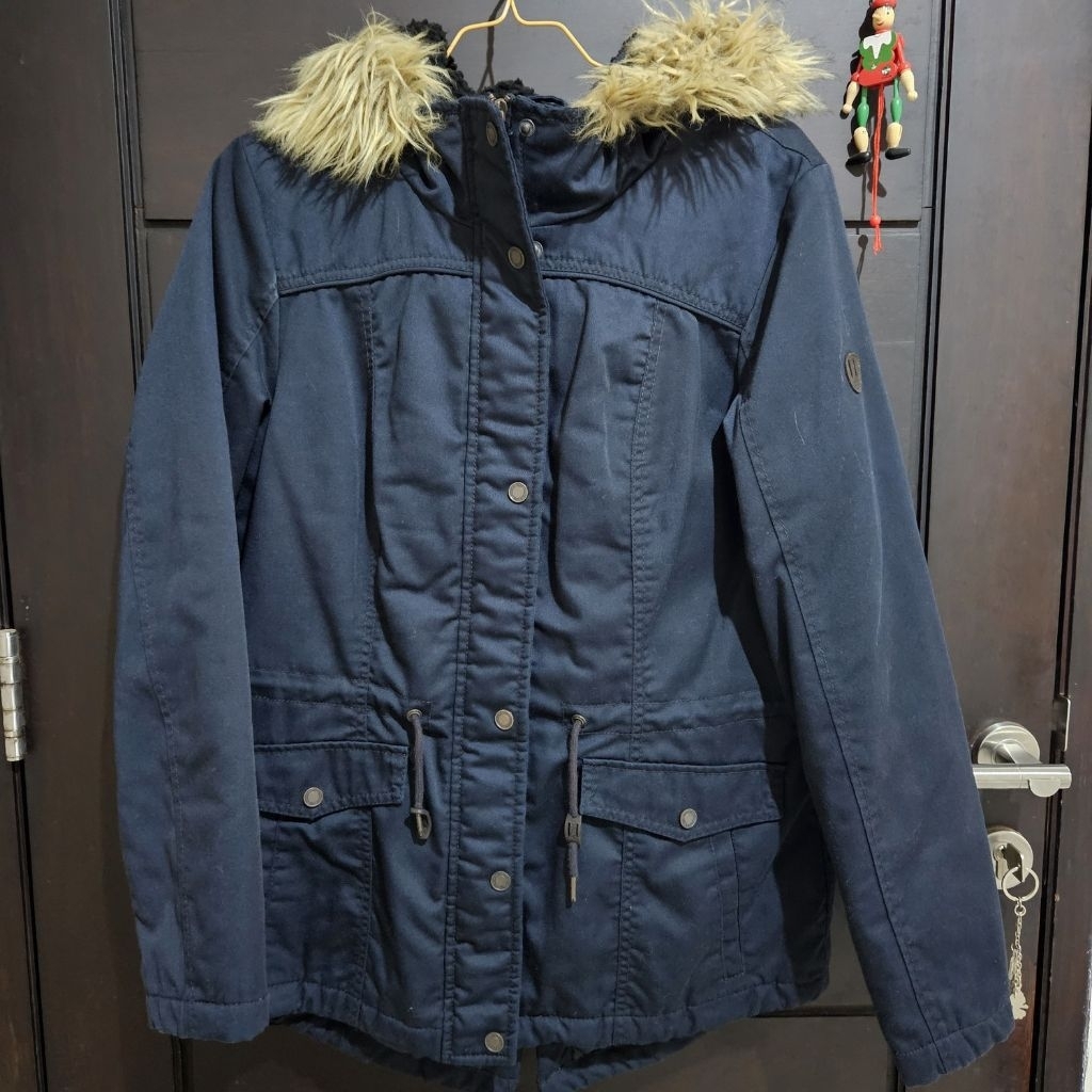 Preloved Only Hooded Parka Blue Navy with Fur size L