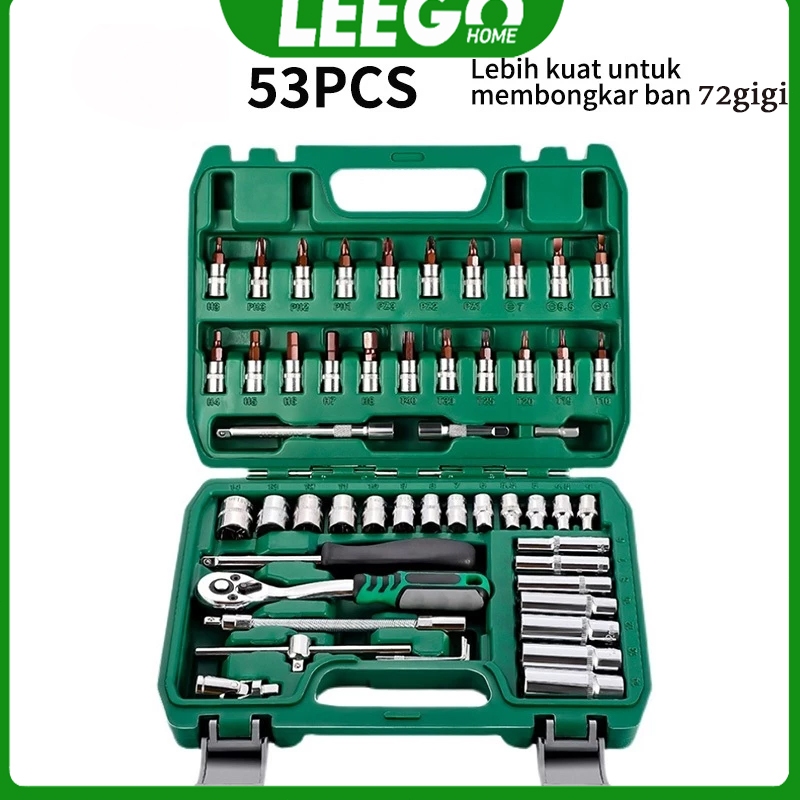 Perbaikan Mobil Tools Set 53Pcs 72Gigi Kunci Shock Set Hand Toolset Shock Mobil Motor Lengkap Socket