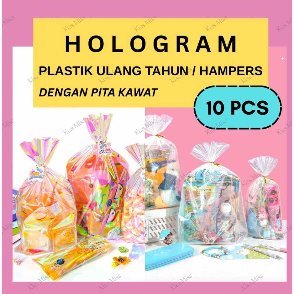 

10 PCS - Plastik ULTAH HOLOGRAM - GOODIE BAG - ulang tahun - hampers - bingkisan - kemasan makanan – birthday bag