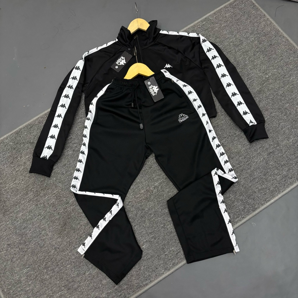 ONE SET TRACK TOP DAN TRACK PANT KAPPA44 HITAM APK PUTIH FULTAG LABEL