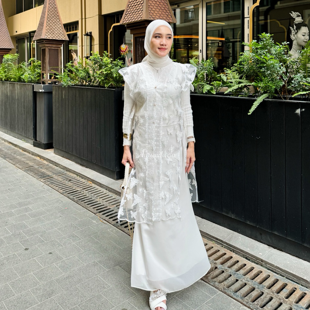 FREE ONGKIR VEST QUEEN TUNIK DAN PENDEK BRUKAT PUTIH ATASAN WNAITA ROMPI OUTER