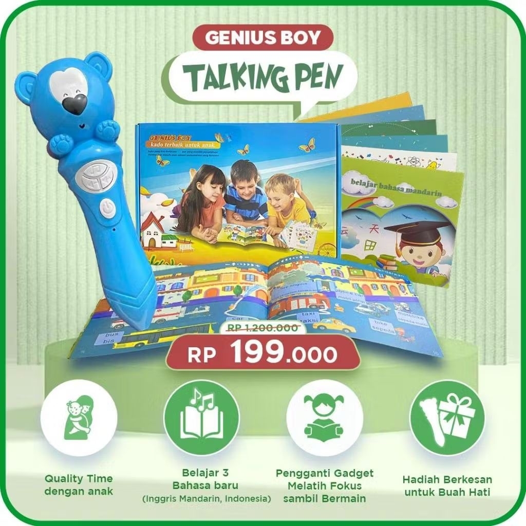 Mainan Edukasi Talking Pen + 8 Buku Smart Book Bersuara Sound Library Bahasa Indonesia Inggris Manda