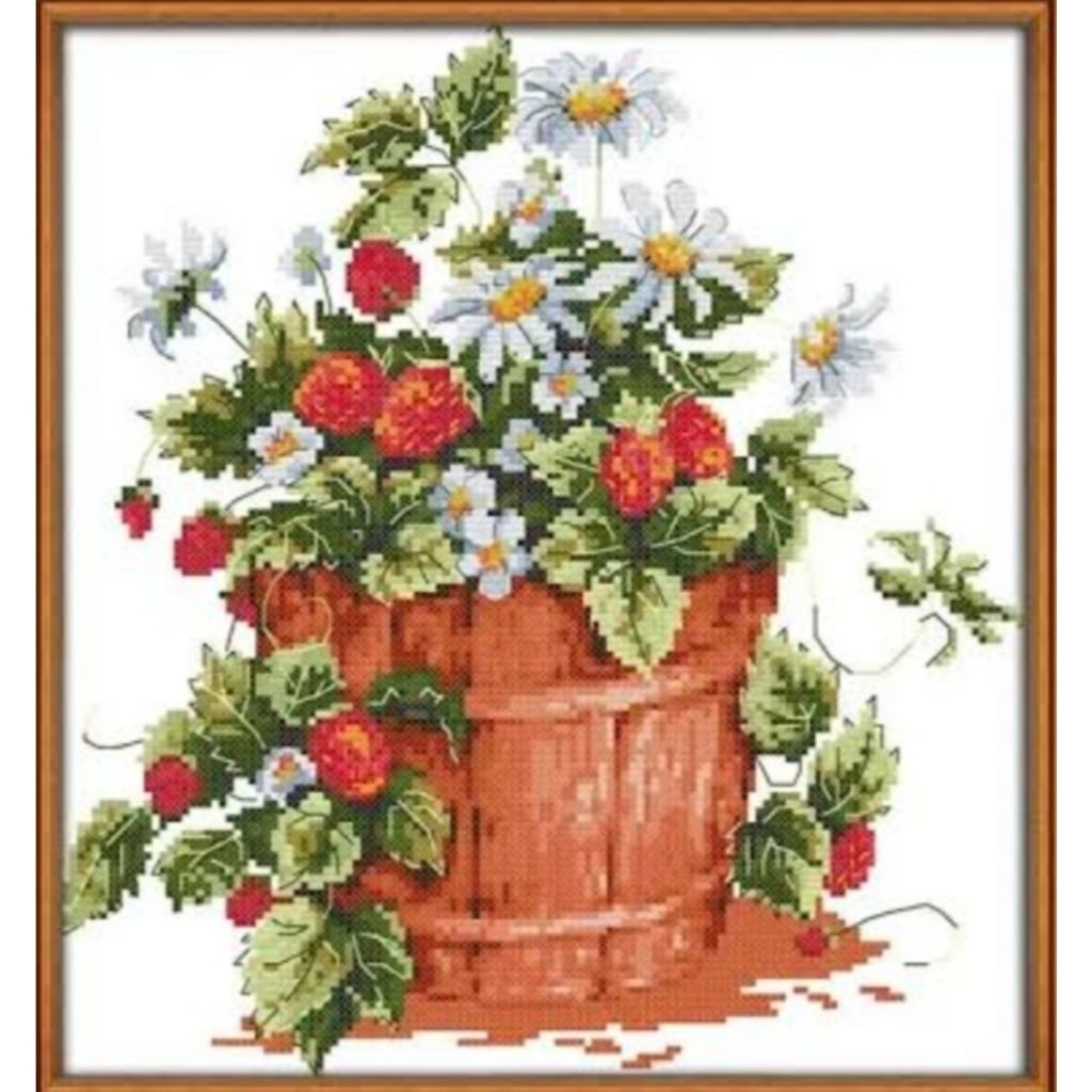 DIY PAKET KRISTIK BUNGA DAN BUAH STROBERI CROSS STITCH KIT 14CT