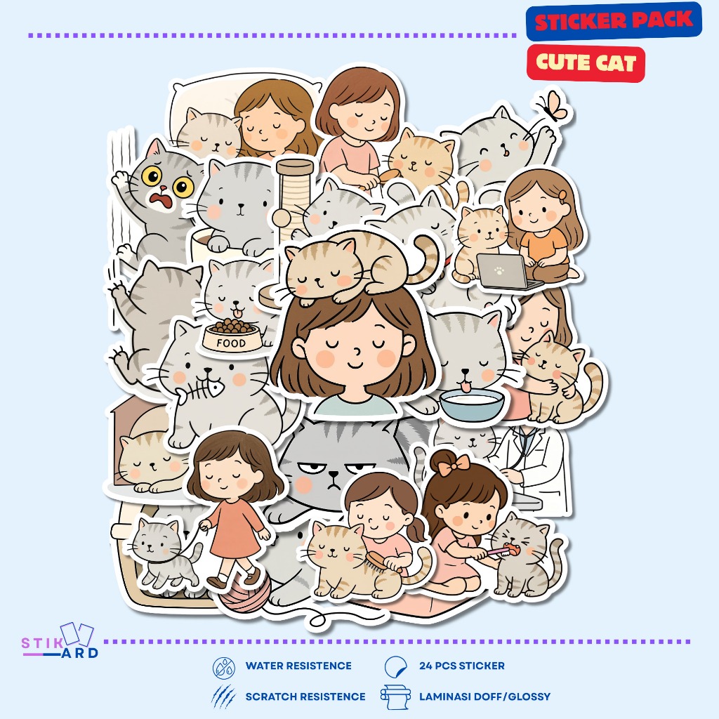 

Stiker Kucing Lucu | Sticker Pack Laptop Tumbler Helm Koper - Bahan Vinyl Waterproof