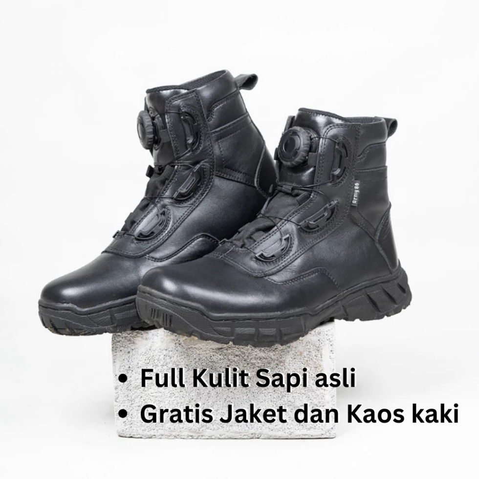Army 86 Sepatu PDL Tactical Tni Polri Tracker original Tali putar kulit asli