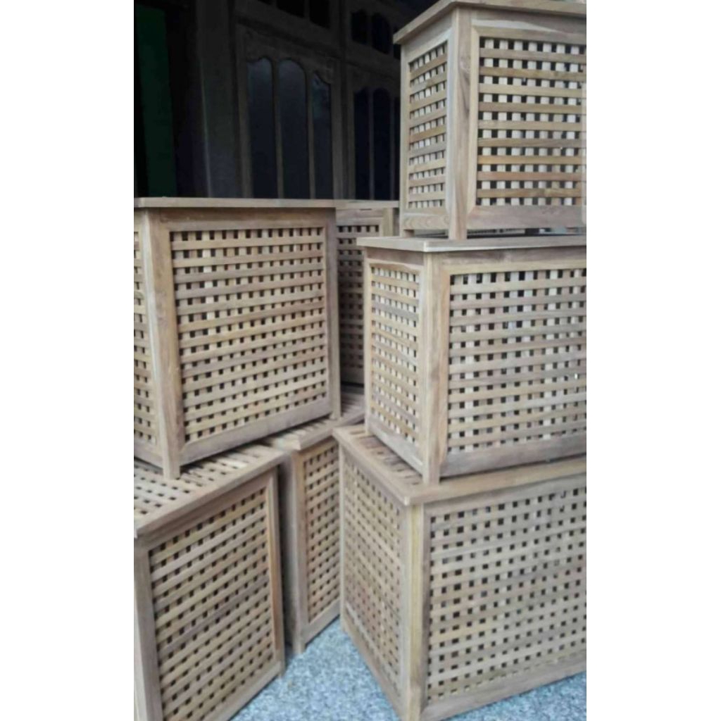 1 set Box Laundry Box Pakaian Tempat Pakaian Kotor Keranjang Penyimpanan Kayu Jati