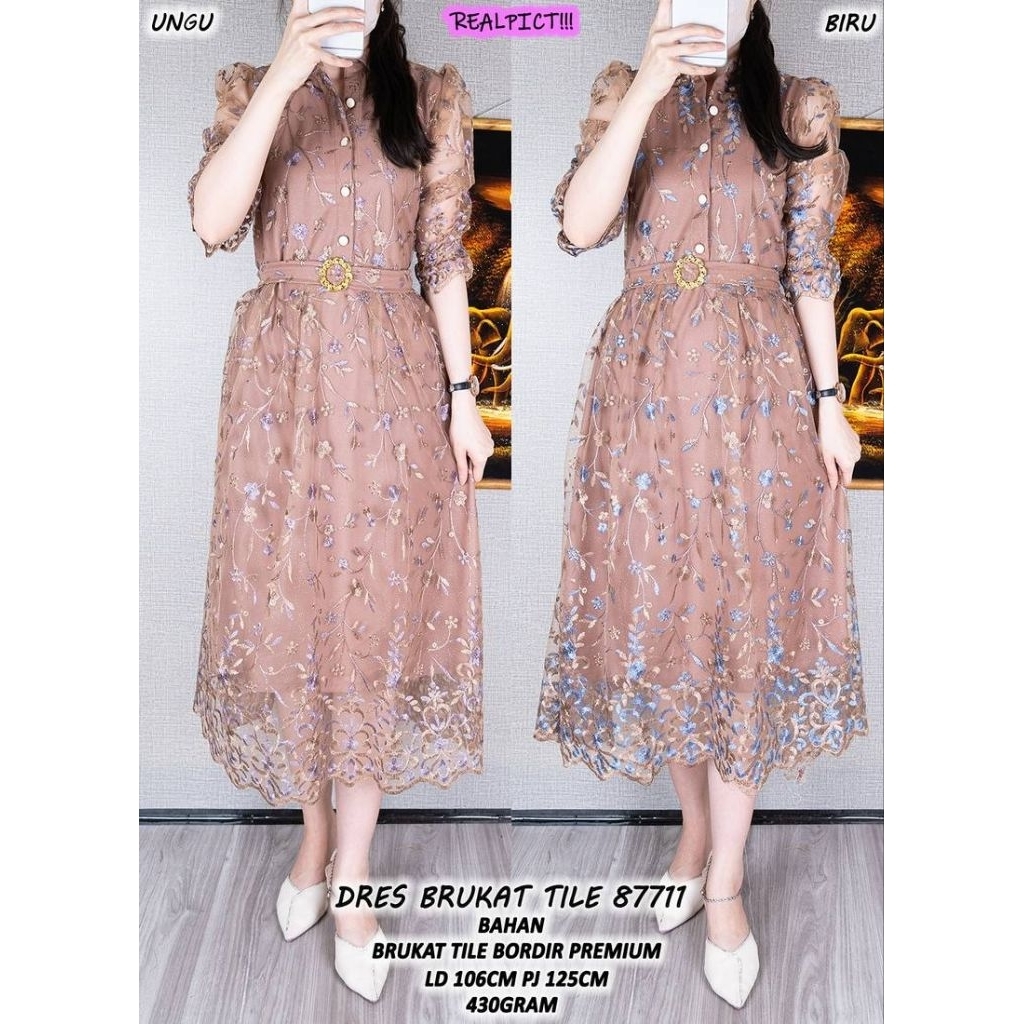dres wanita brukat tile bordir premium cantik/dres pesta