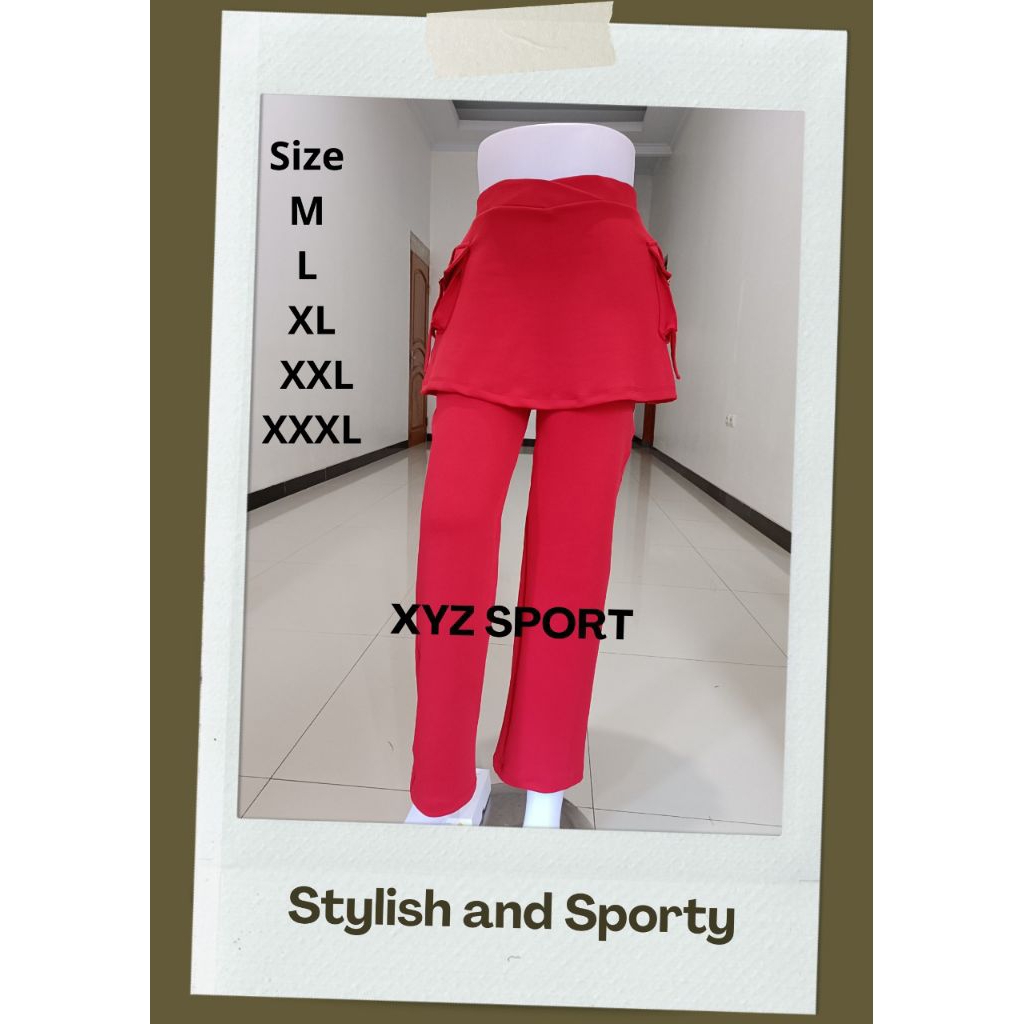 celana senam rok kantong merah/celana senam wanita
