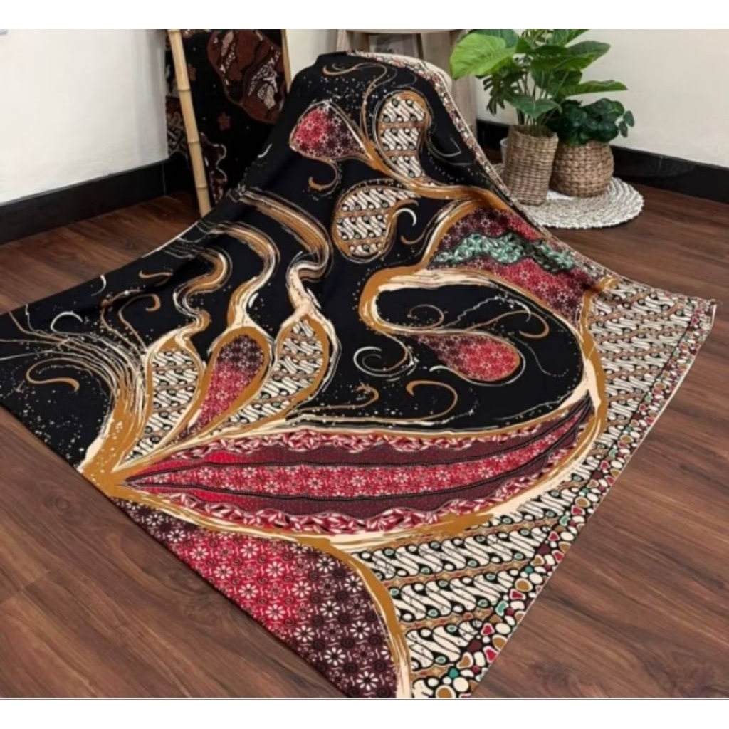 TERLARIS KAIN BATIK LAWEYAN SOLO BURUNG BANGAU MERAH HITAM