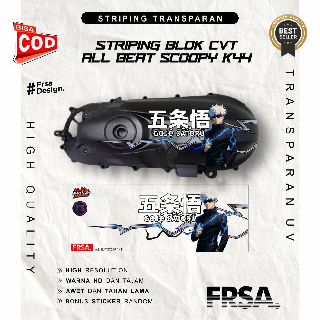 Sticker CVT Motif Gojo Satoru Bahan Bening Transparan ALL Beat/Scoopy/Genio K44