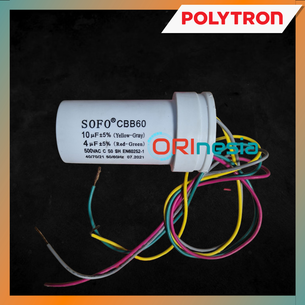 ORI 10+4 uF Kapasitor Mesin Cuci Polytron 2 Tabung Original Capacitor Politron