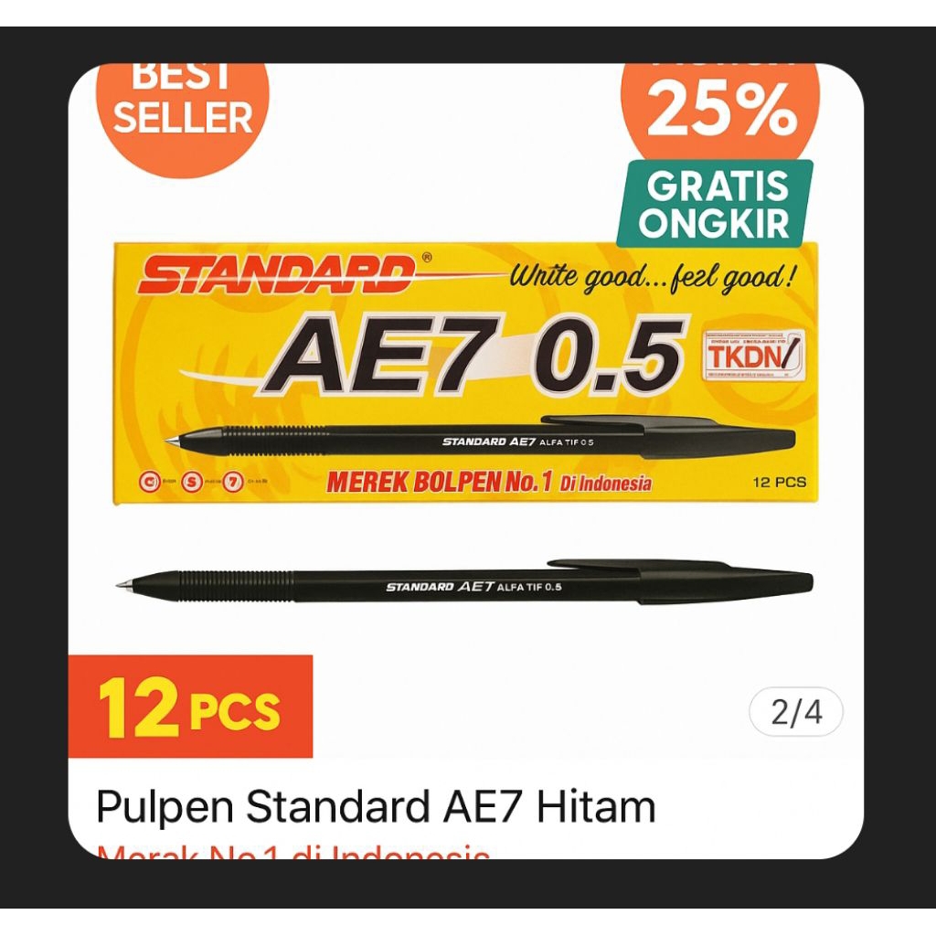 

Pulpen Standard AE7 0.5 Hitam – Isi 12 PCS