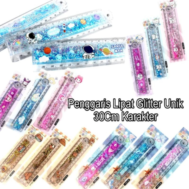 

Penggaris Lipat 30cm Karakter / Penggaris Lipat Glitter Air / Glitter Quick Sand Ruler 30cm