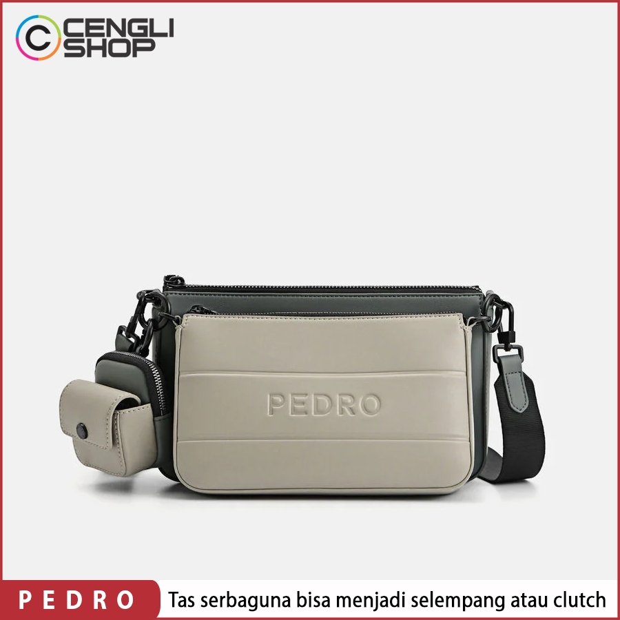 TAS SELEMPANG PRIA PEDRO SLING BAG CLUTCH ORIGINAL ASLI ORI BRANDED ABU GREY CREAM PM035
