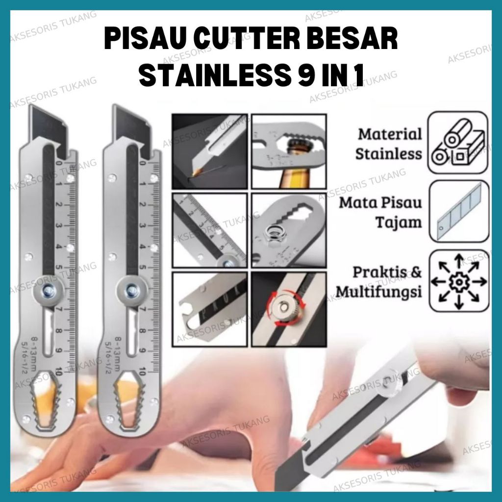 

Pisau Cutter Stainless 9in1 Cutter Besar Kater Tajam Anti Karat Pembuka Tutup Pemotong Penggaris Serbaguna
