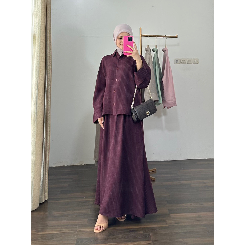 JEMA SET ROK Setelan Rok Kemeja Bahan Linen Premium