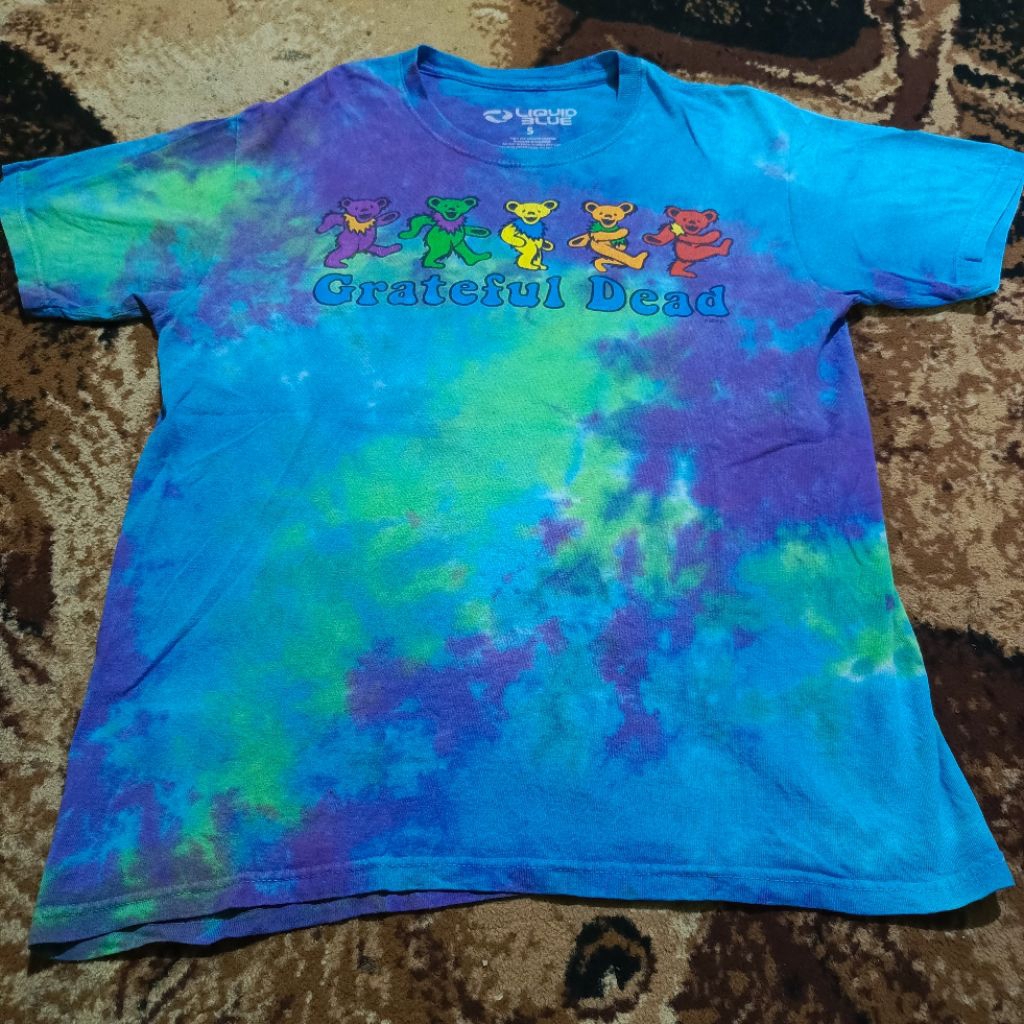 Kaos Vintage Grateful Dead Blue Green Tie Dye Dancing Bears Liquid Blue