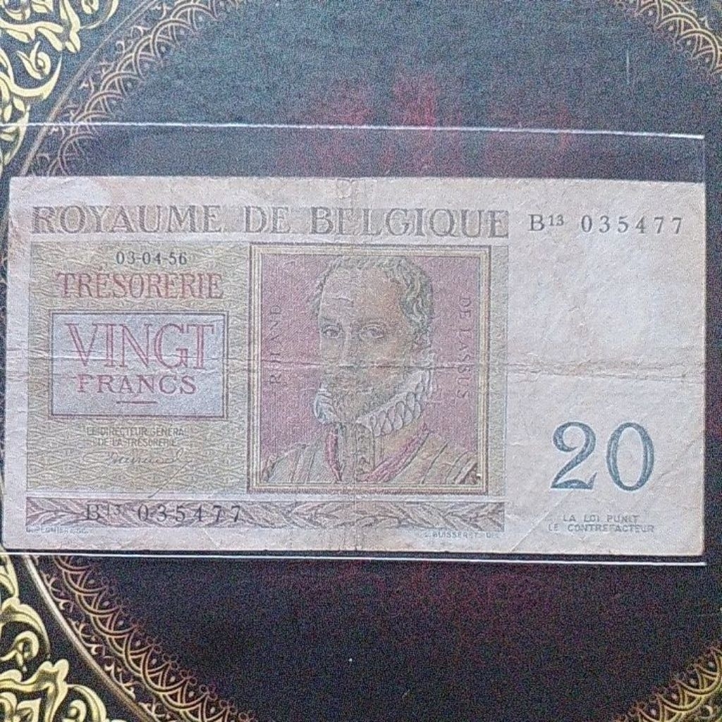 Uang Belgia 20 Franc 1956 vf