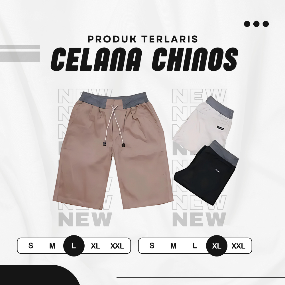 Celana Pendek Pria Premium Chino Chinos Pants Warna Crem Hitam Abu Moca Navy Army