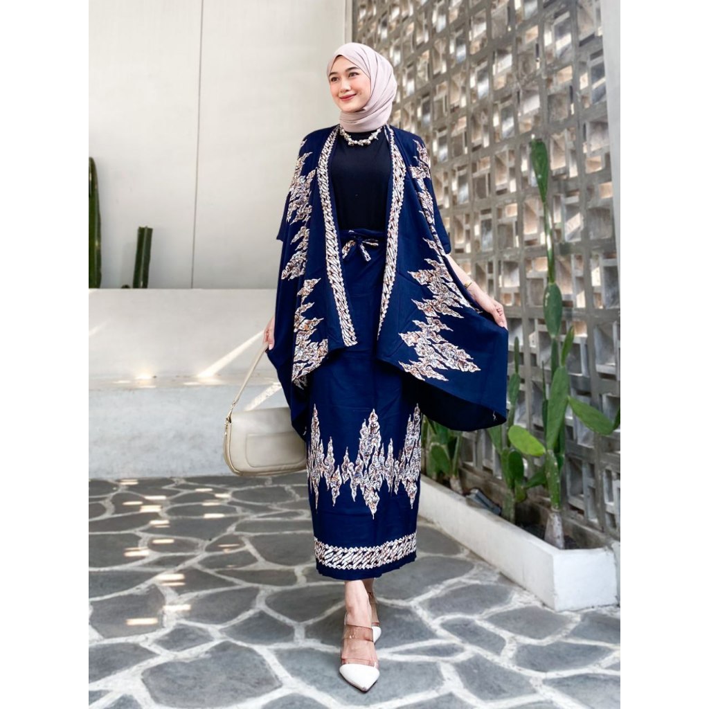 OUTFIT KONDANGAN SIMPEL ONE SET BATIK OUTER ROK LILIT KIMONO WANITA RAYON GLOYOR
