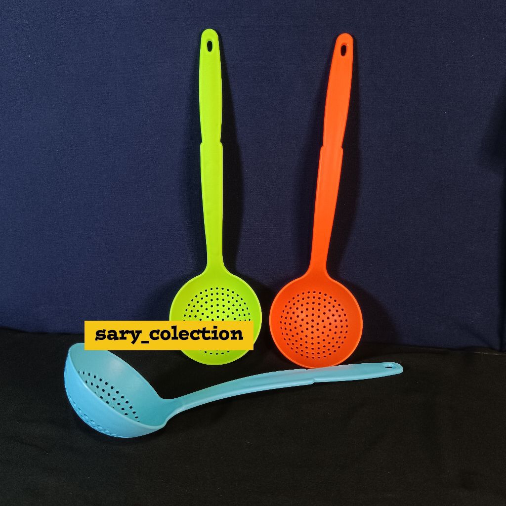 [ 3 pcs ] Irus Plastik Berlubang / Centong Saringan Bulat HJ Warna Warni