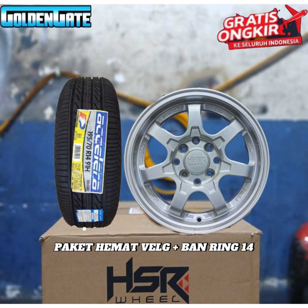Paket velg ban ring 14 hsr boroko tjh  untuk avanza kijang livina + ban 195 70 r14 accelera rata bod