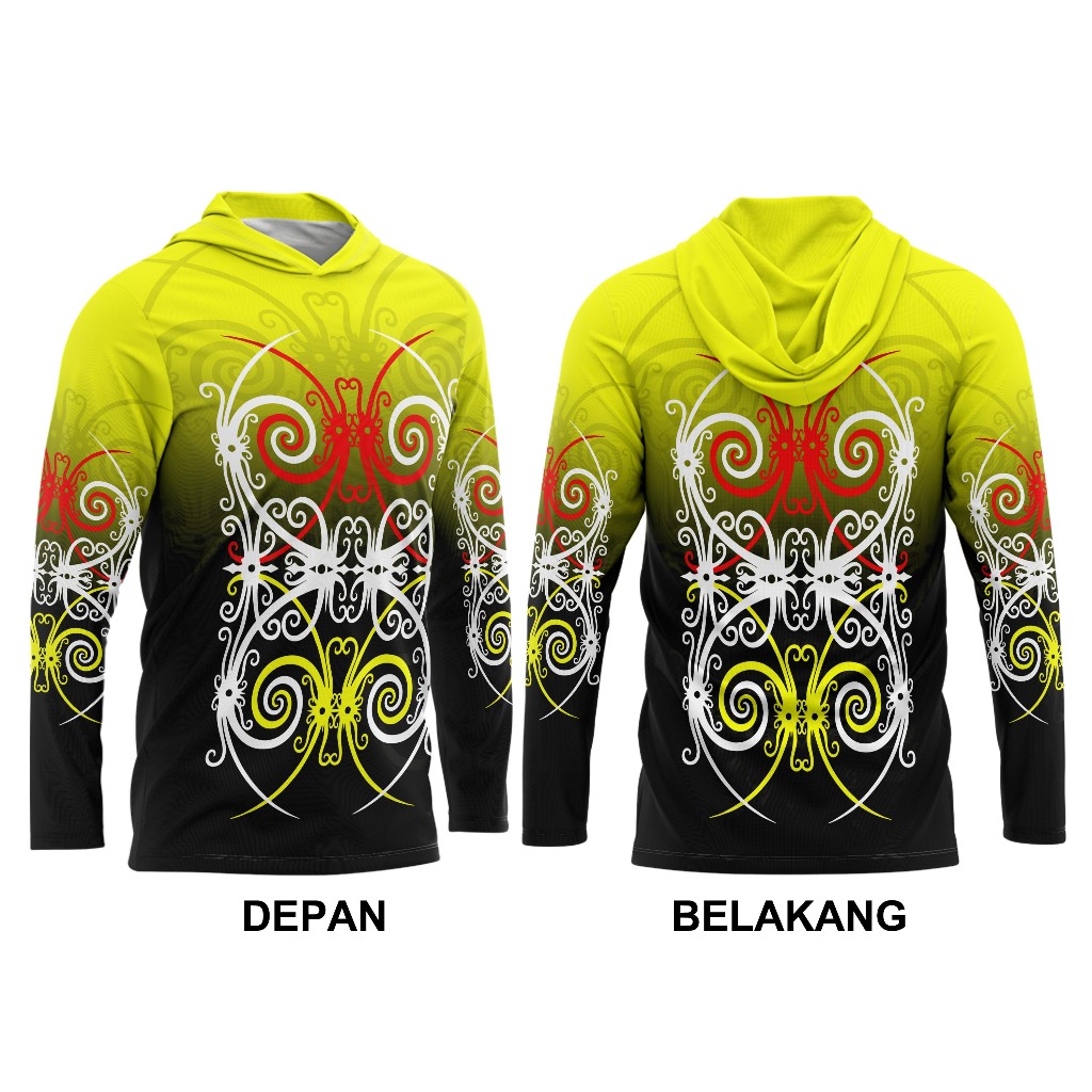 Baju Kaos Pria Motif Batik Dayak /Jersey Batik Dayak Kalimantan Printing - Kuning