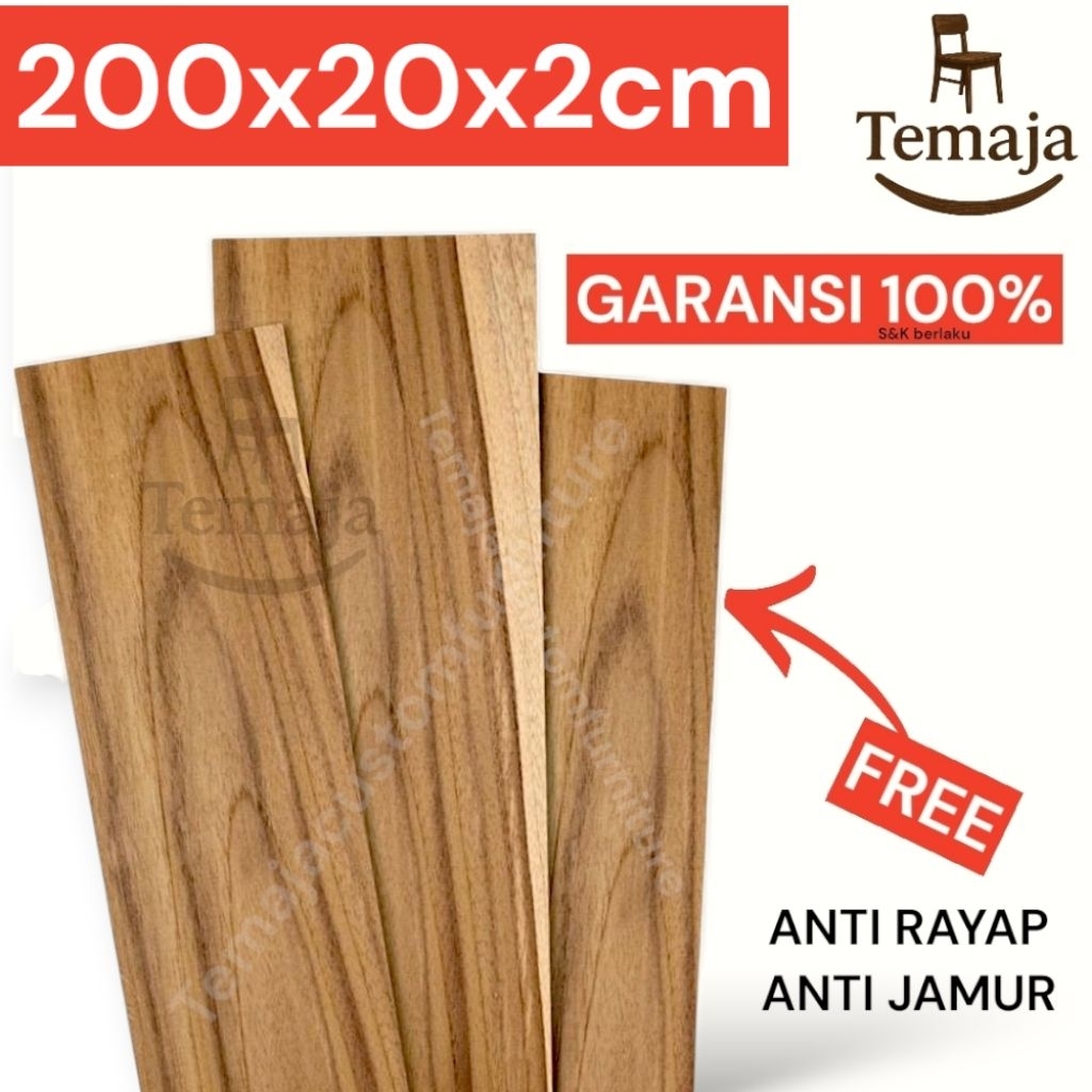 Papan Kayu Jati Asli Perhutani Ukuran 200x20x2 cm – Kayu Jati Tua Solid Kering Oven Siap Finishing |