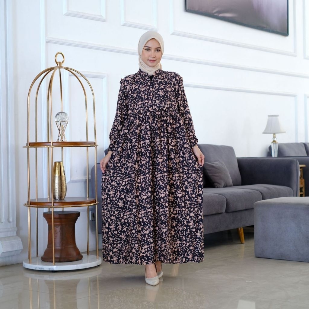 DAHLIA DRESS BY ADANA OFFICIAL MOTIF BUNGA KECIL VIRAL GAMIS RAYON PANJANG WANITA MUSLIM NYAMAN DAST