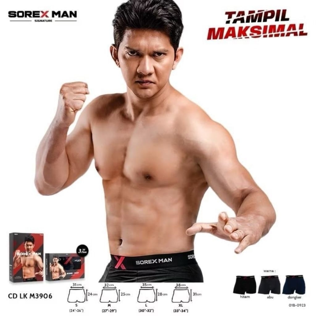 (3 Pcs) Sorex Man Special Edition "Iko Uwais" Boxer Pria Adem Signature Trunk Sport CD LK M 3906 | B