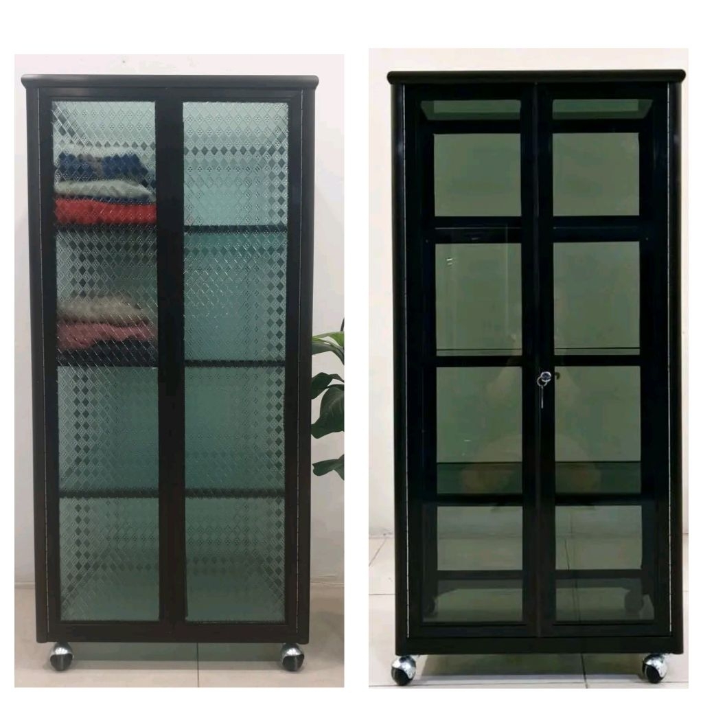 TC ALUMINIUM 60X40X125 b 80X40X135 LEMARI SERBAGUNA 4 SUSUN ALUMINUM 20U COKLAT TUA FULL KACA MOTIF 
