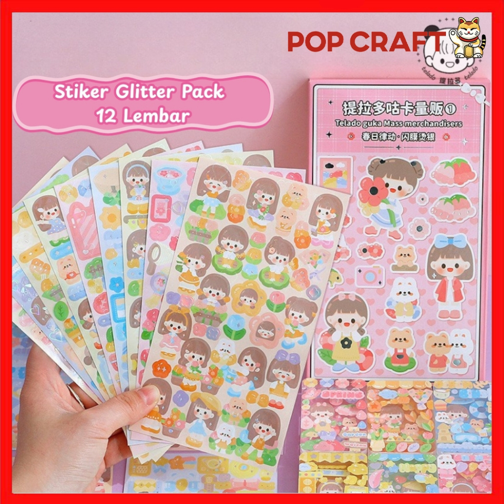 

PC 12 Lembar Stiker Glitter DIY Buku Jurnal Edisi Guka Mass Mechandiser FUNNY CARTOON SERIES TLD94