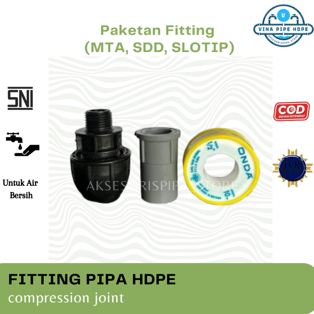 paket sambungan pipa hdpe ke pipa pvc 1/2"(Mta / SDD / Seal Tape)  paketan murah